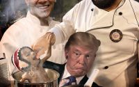 Mohammed bin Salman, Obama and Trump cooking a starving Yemeni child.