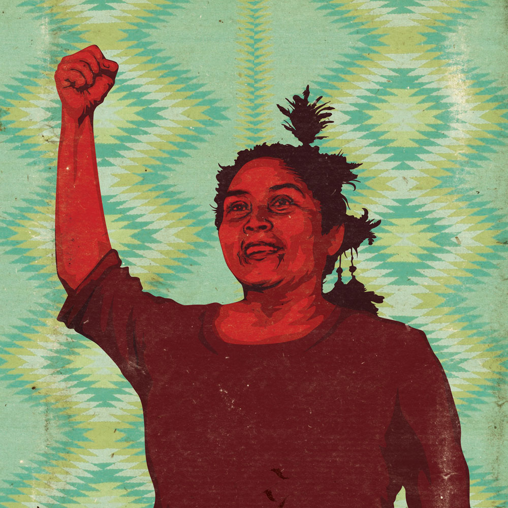 Illustration of indigenous woman with raised right fist.
